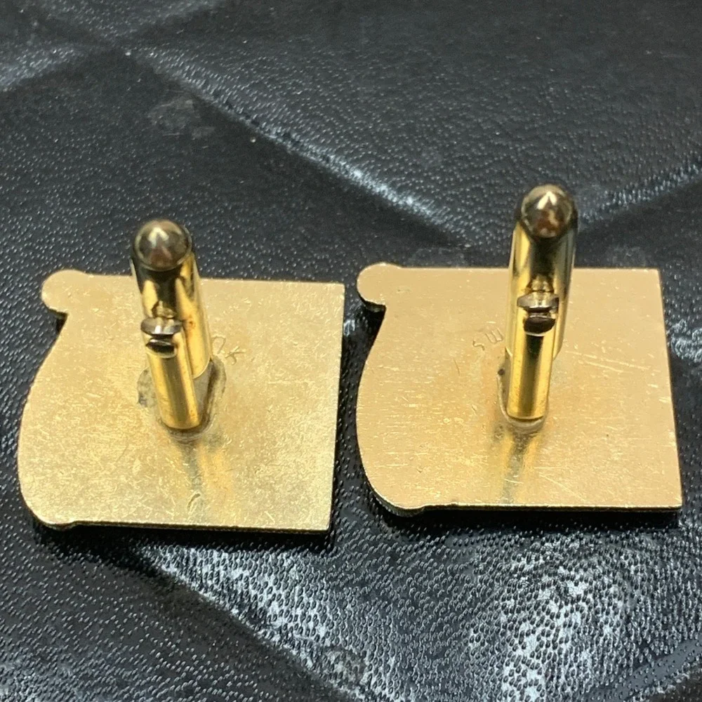 Vintage Swank Cufflinks Gold Tone Textured Square with Ornate Scroll‎ Design